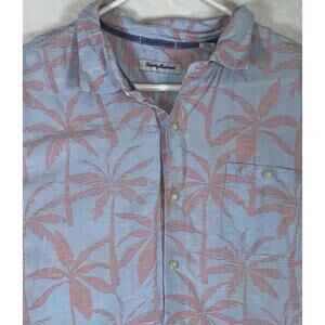 Tommy Bahama Blue/Pink Linen Twin Palms Short Sleeve Button Dow Shirt Size 2XLB